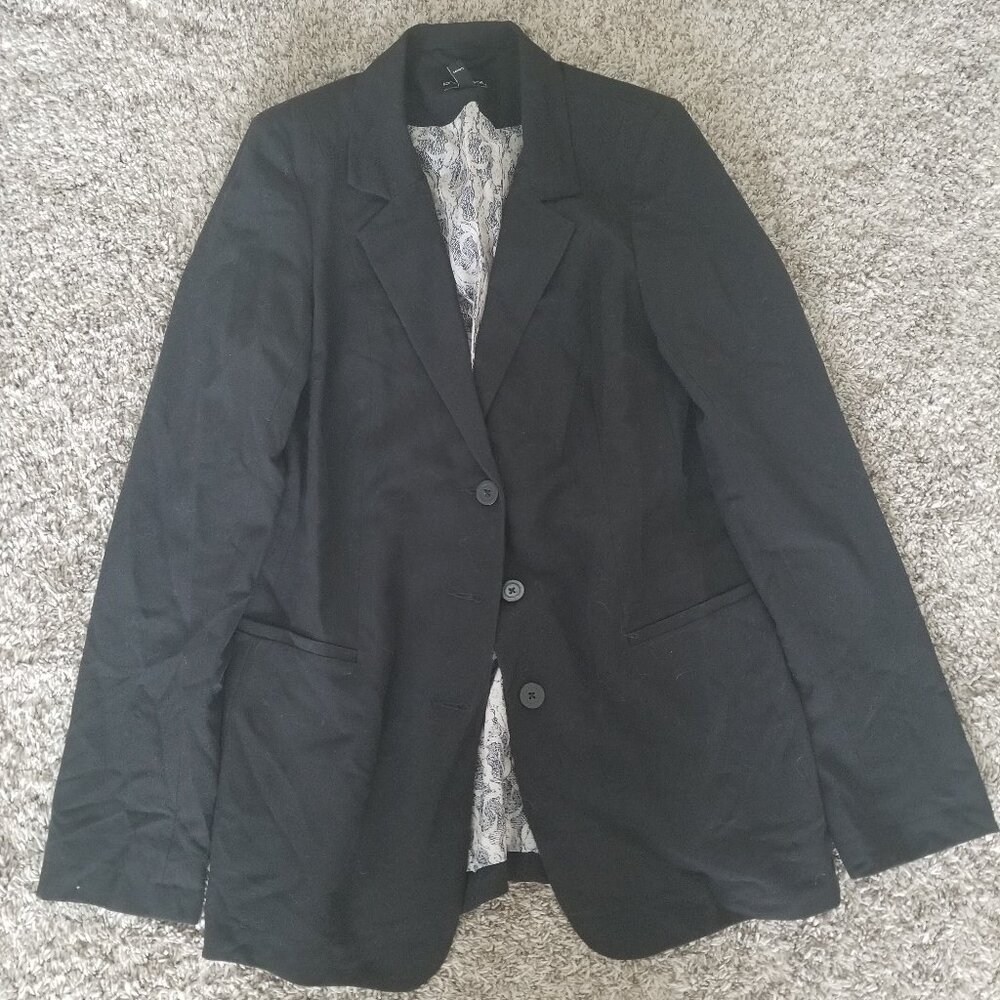 NWOT Tall Womens Suit Jacket, Black with Satin Patterned Lining, Size US 10 Tall